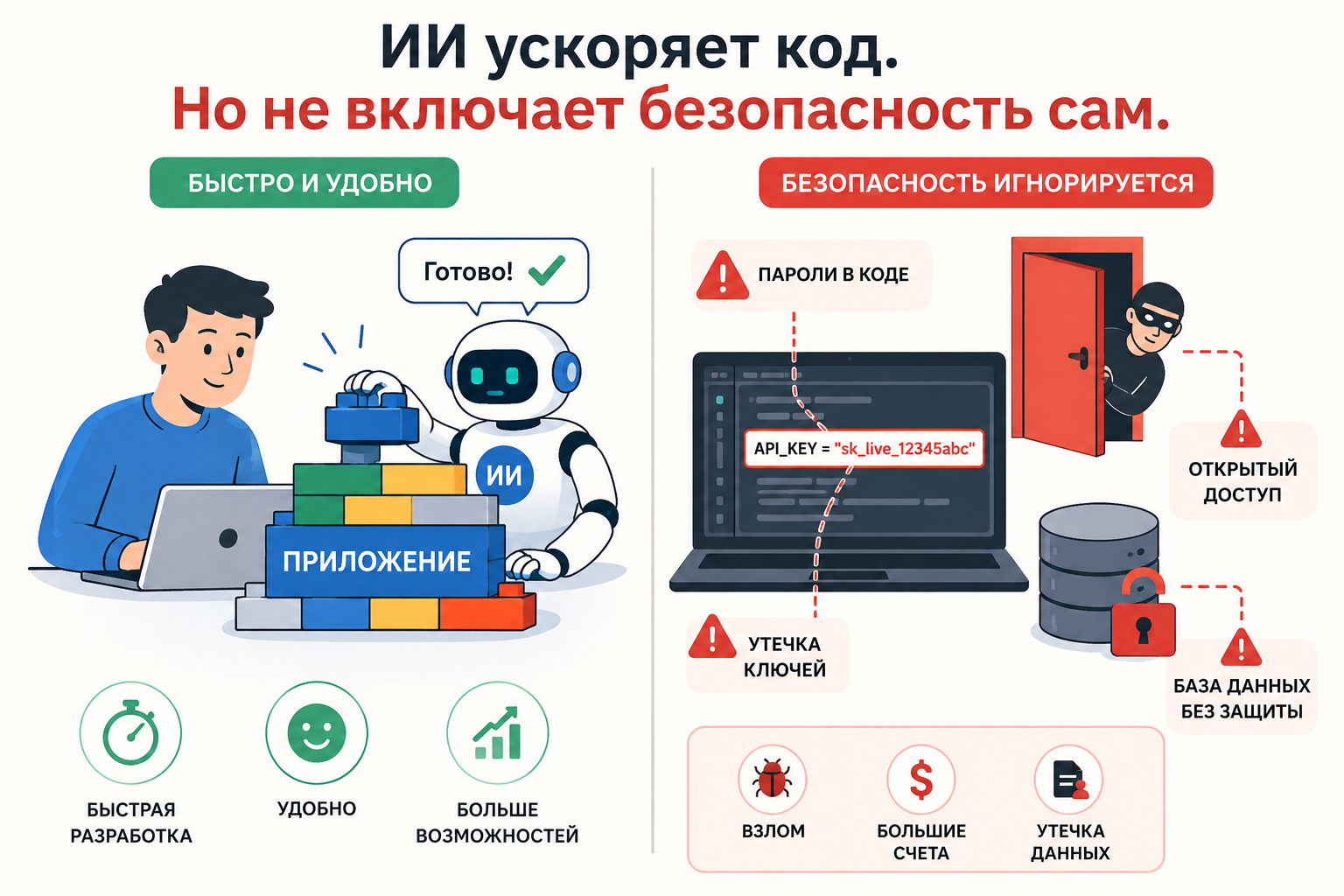 Гайд по безопасности вайб-кодинга: что сделать, чтобы не слить данные в прод - 1 Скорость вайбкодинга против безопасности