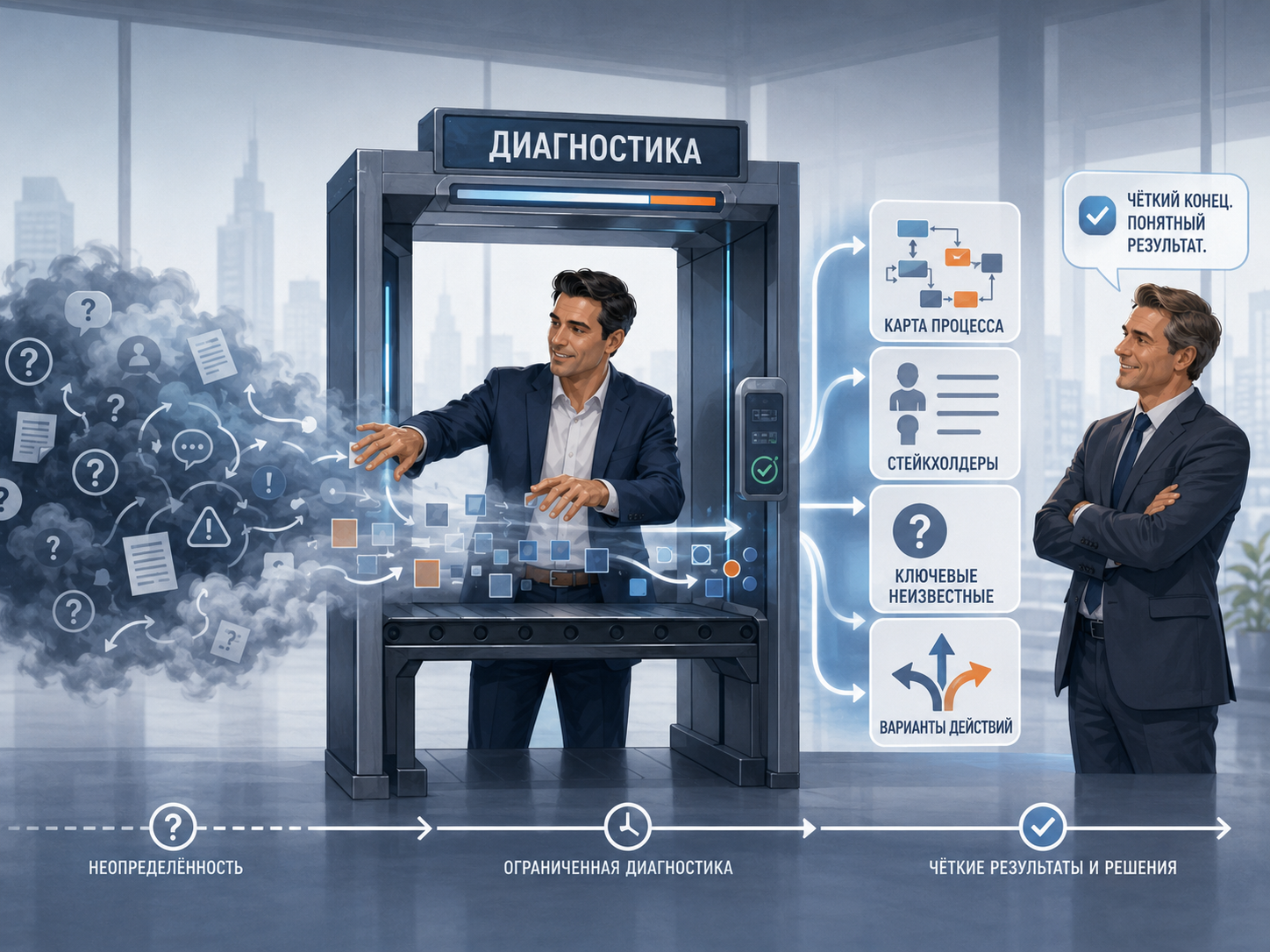 Остановка без следующего шага выглядит торможением. Диагностика получает мандат, когда ограничена по времени и заканчивается управленческим решением.