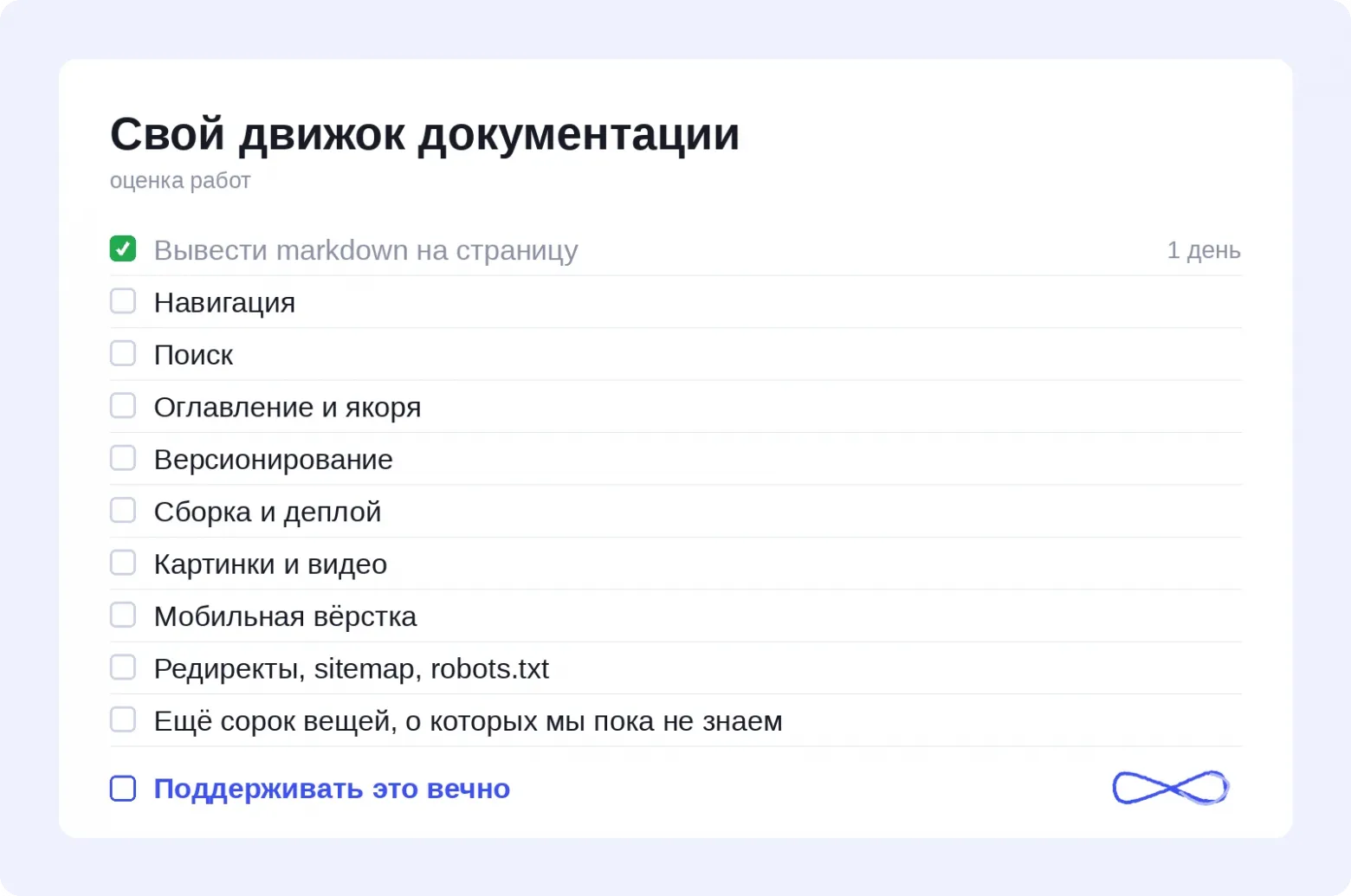 Свой движок документации: оценка работ