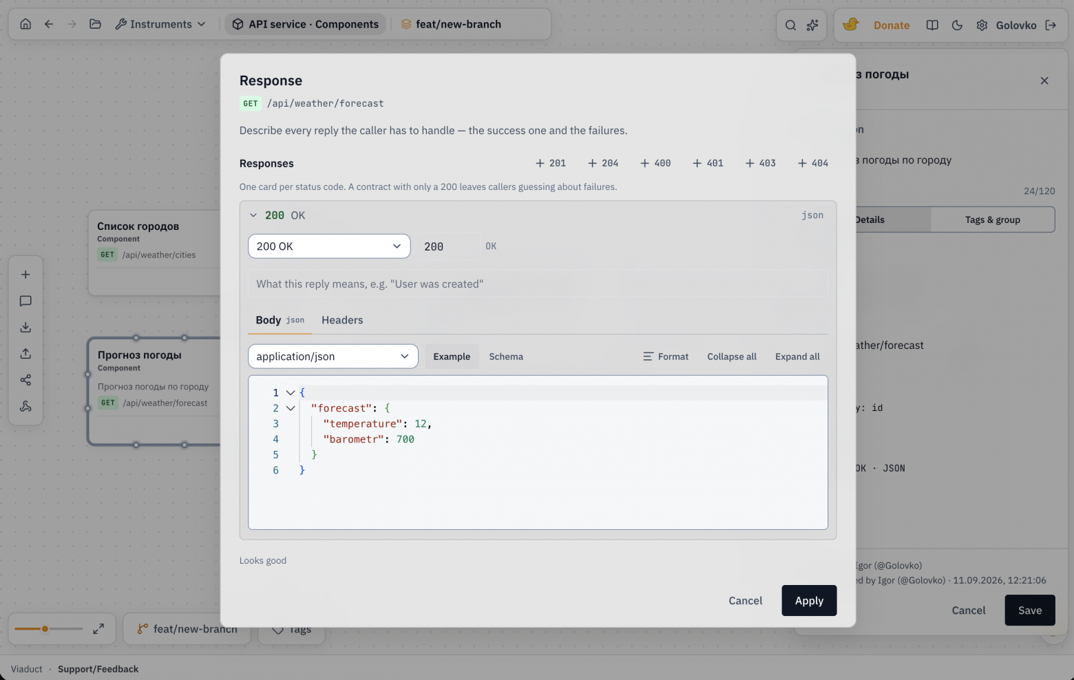 Описание Rest GET контракта прогноза погоды