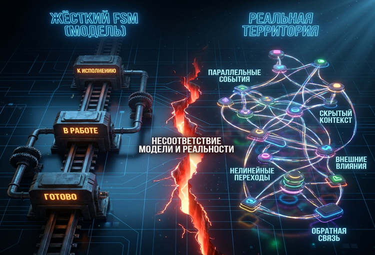 Рисунок 4. Расхождение FSM-модели и реальности.