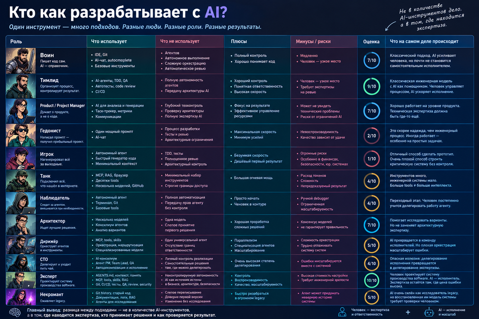 Сокращенная версия таблички в картинке, если захочется провести подобный опрос у себя в команде.