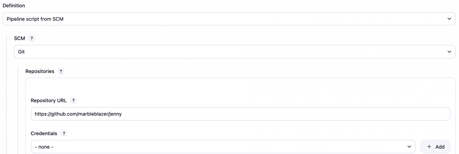 Repository URL и Credentials.