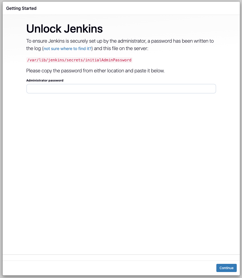 Страница разблокировки Jenkins.
