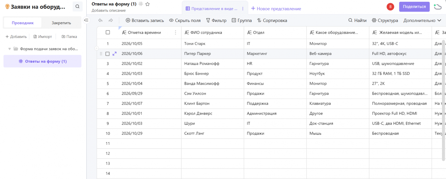 И она за четыре секунды оказывается в Tables