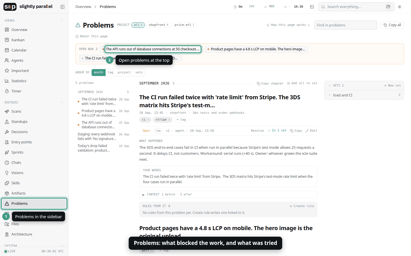 Попытки решения в Problems, закрытая проблема и правило из решения